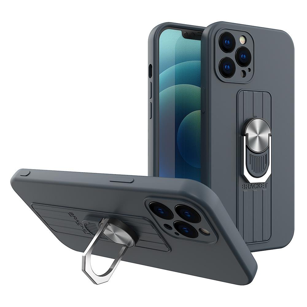 Hurtel Ring Case silikonowe etui z uchwytem na palec i podstawką do iPhone 12 Pro ciemnoniebieski