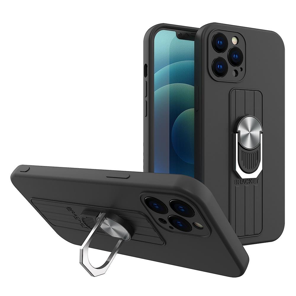 Hurtel Ring Case silikonowe etui z uchwytem na palec i podstawką do Samsung Galaxy A42 5G czarny