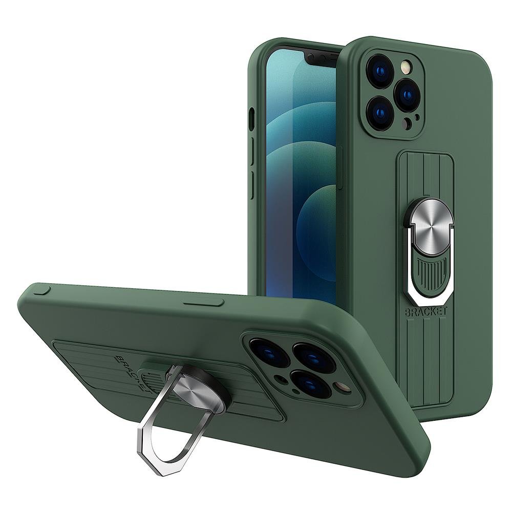 Hurtel Ring Case silikonowe etui z uchwytem na palec i podstawką do Samsung Galaxy A72 4G ciemnozielony