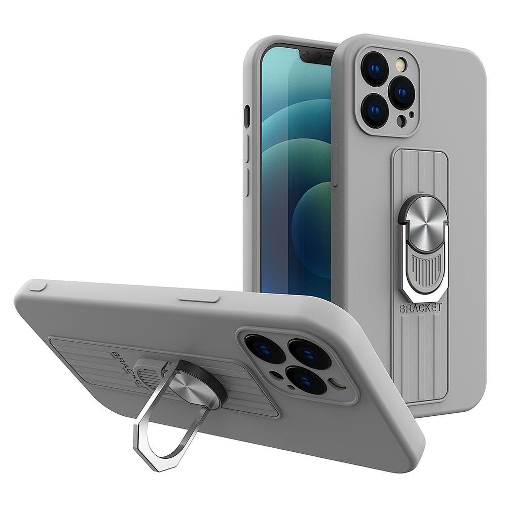 Hurtel Ring Case silikonowe etui z uchwytem na palec i podstawką do Samsung Galaxy S21 Ultra 5G srebrny
