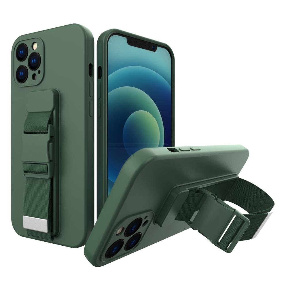 Hurtel Rope case żelowe etui ze smyczą łańcuszkiem torebka smycz Samsung Galaxy A42 5G ciemnozielony