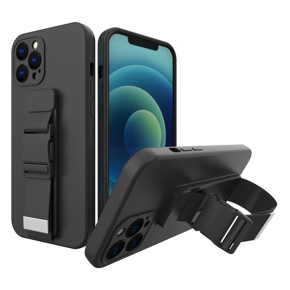 Hurtel Rope case żelowe etui ze smyczą łańcuszkiem torebka smycz Xiaomi Redmi 9 czarny