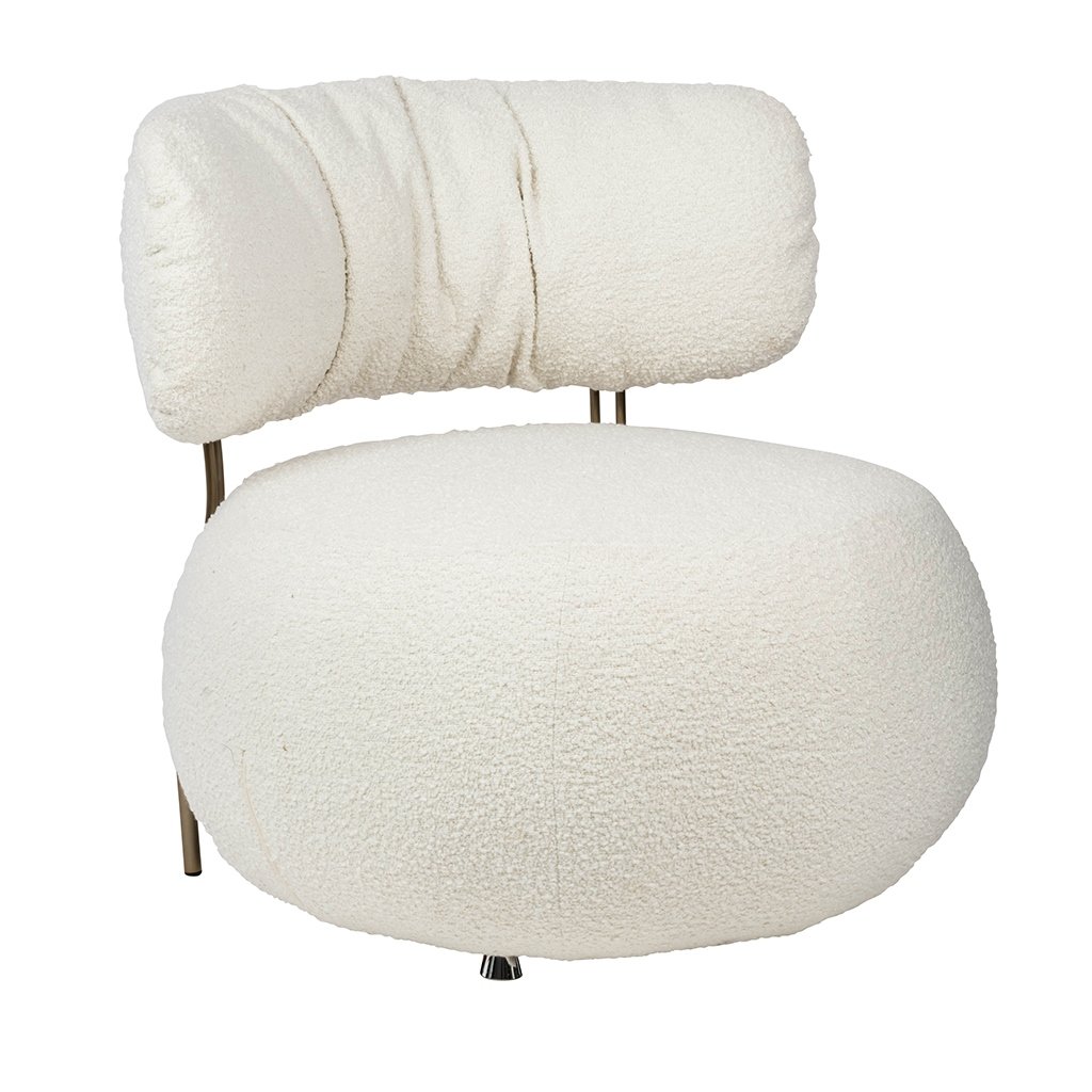 King Home Fotel LOW TEDDY biały - tkanina teddy, podstawa mosiądz KH.34042