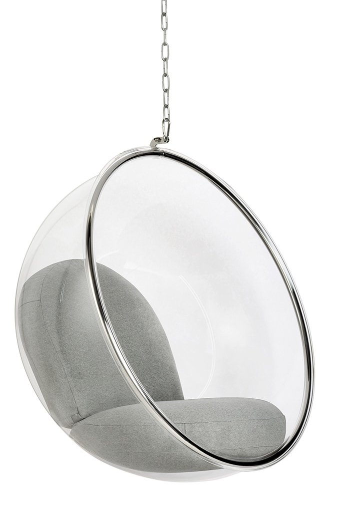 King Home Fotel wiszący BUBBLE poduszka jasnoszara - korpus akryl, poduszka wełna KH.32049