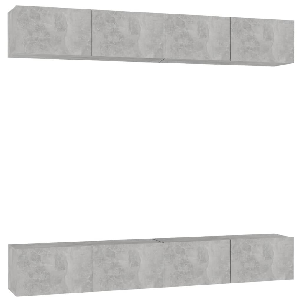 vidaXL Szafki telewizyjne, 4 szt., szarość betonu, 100x30x30 cm, płyta