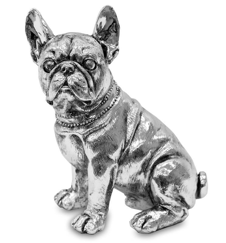 Figurka Srebrna Pies Siedzący Buldog 21x17cm