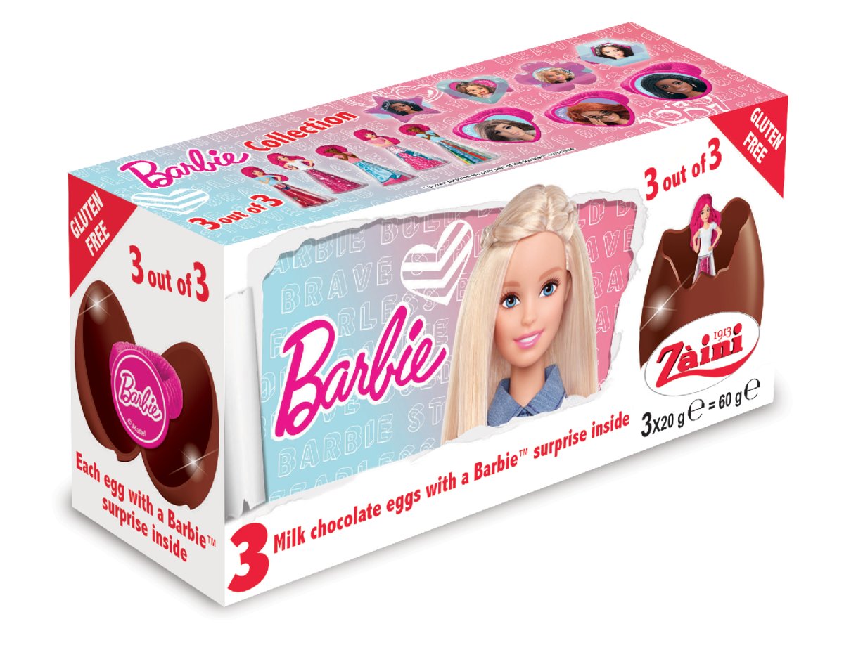 Zaini, czekoladowe jajka z niespodzianką Barbie, 3 sztuki