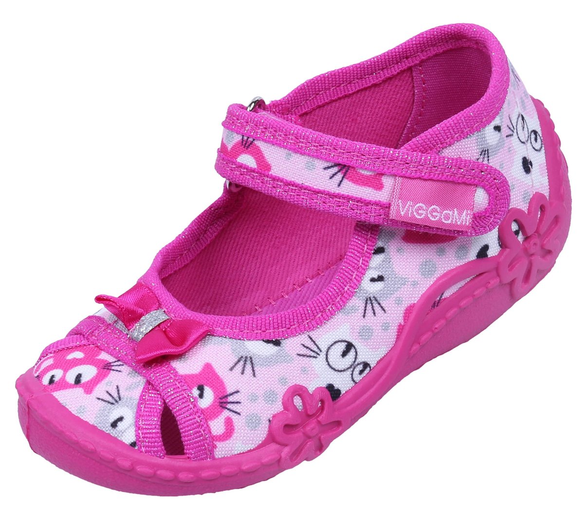 Różowe buciki, kapcie dziewczęce w kotki, na rzep ZULKA DRUK, rozmiar 23