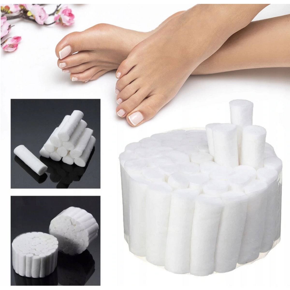 Allepaznokcie Separatory wałeczki bawełniane do pedicure 38 mm/10mm 50 szt