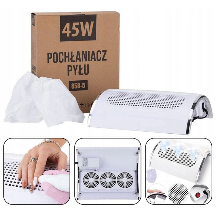 Pochłaniacz pyłu do manicure i pedicure  858-5 3 wiatraki 45W biały