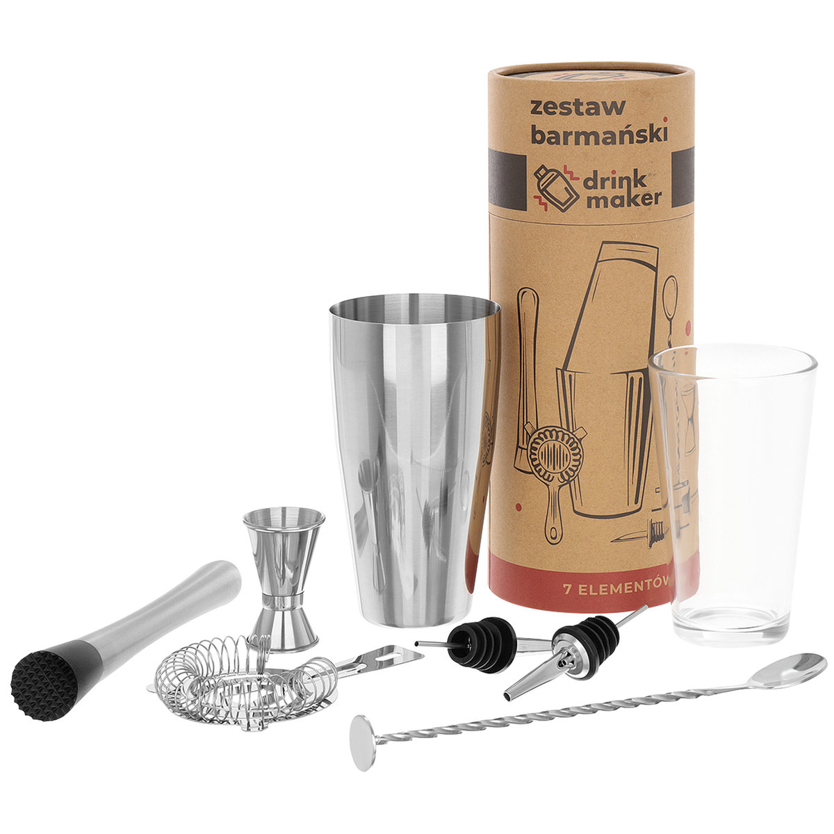 Zestaw barmański do drinków 7 el. shaker bostoński