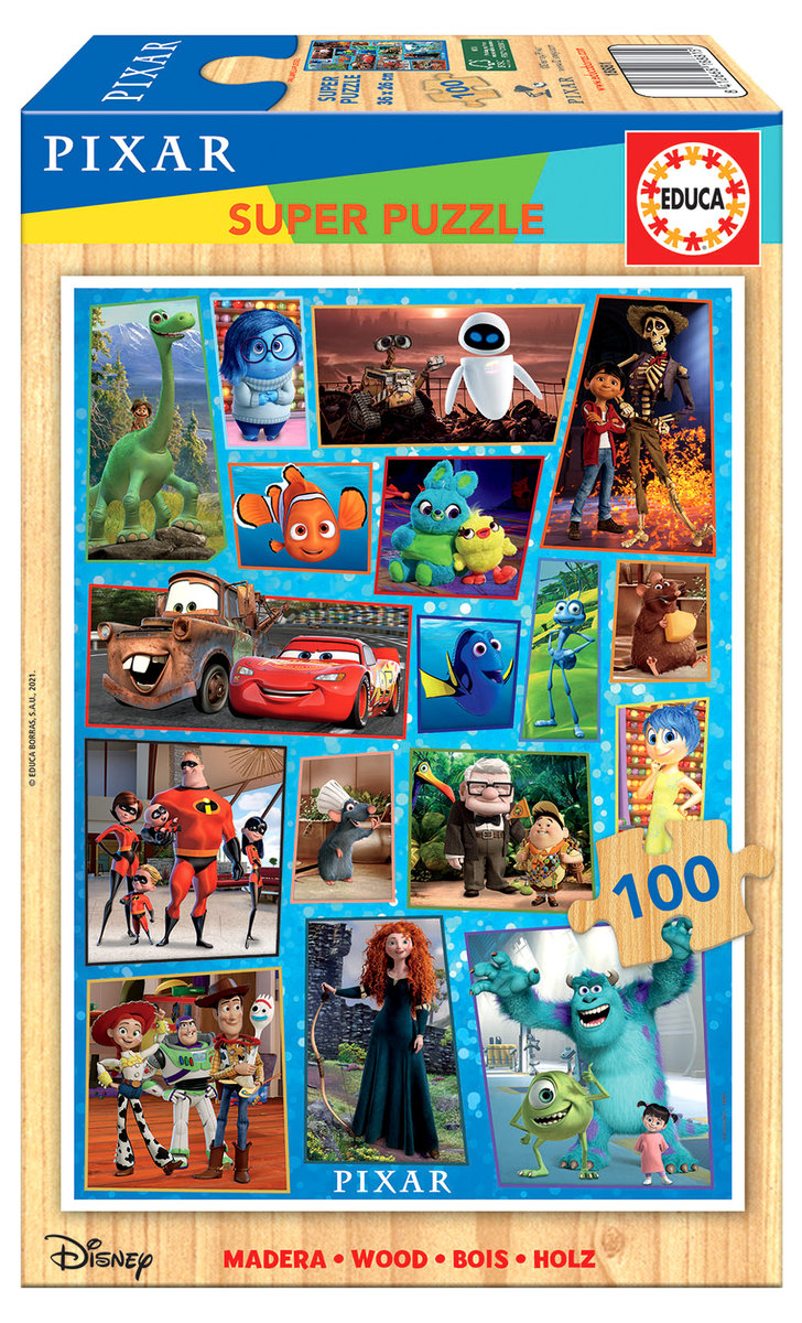 Educa Infantil Madera de piezas. +6 aos. Ref. 18881 Disney Pixar Wooden puzzle dla dzieci z 100 elementami z drewna, kolorowe 18881