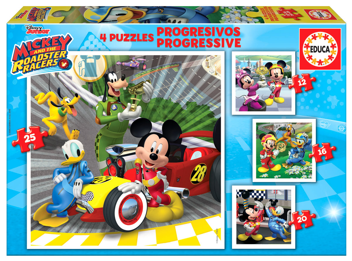 G3 Puzzle 12+16+20+25 Myszka Miki i raźni rajdowcy Nowa