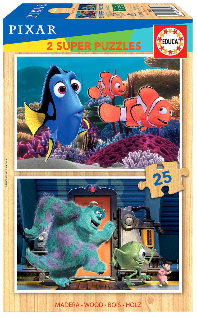 Educa 18597 Disney Pixar (Finding Nemo + Monsters) 2 drewniane puzzle dziecięce x 25 części 18597