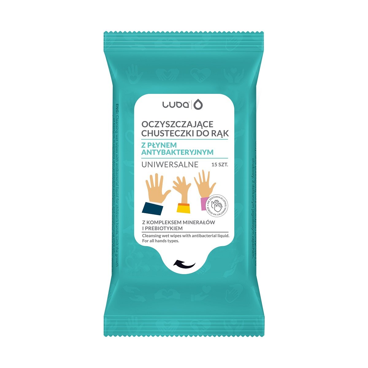 Luba Oczyszczające chusteczki do rąk z płynem antybakteryjnym uniwersalne 15szt