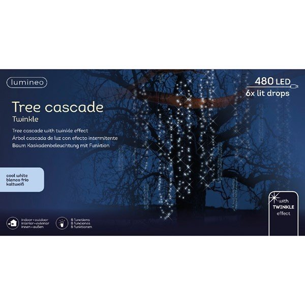 Kaskada świetlna na drzewo LEDowa zimny biały 200cm 480L efekt śniegu