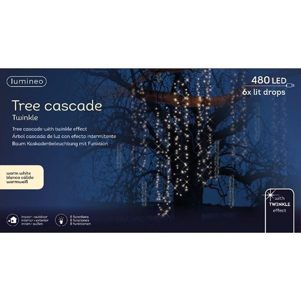 Kaskada świetlna na drzewa ledowa zewnętrzna 200cm 480L efekt śniegu