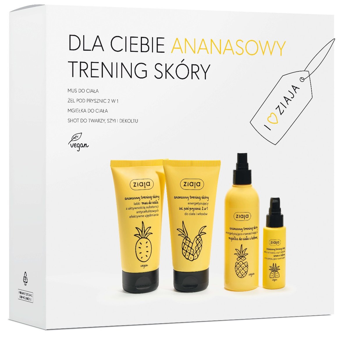 Ziaja Ziaja Pineapple Gift Set zestaw Spray do ciała 200 ml + pianka do ciała 160 ml + żel pod prysznic 160 ml + serum kofeinowe 50 ml