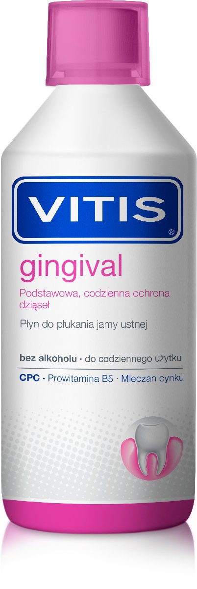 Vitis Vitis Gingival płyn do płukania jamy ustnej przeciw płytce nazębnej i dla zdrowych dziąseł 500 ml