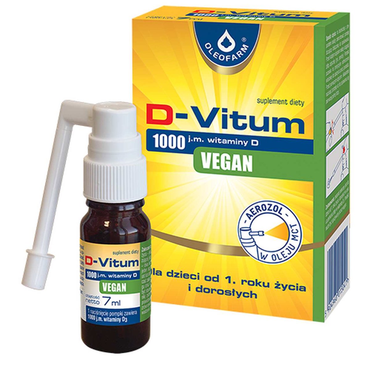 Oleofarm D-Vitum 1000 j.m. Vegan witamina D aerozol dla dzieci od 1. roku życia i dorosłych 7 ml 3608721