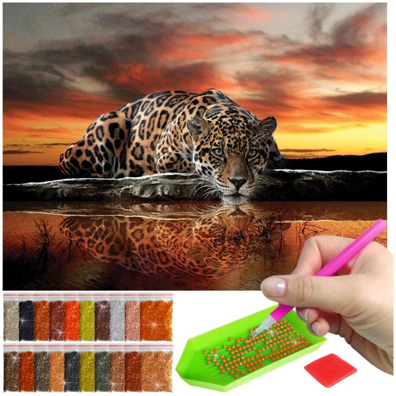 Haft Diamentowy ARTULIO, Obraz DIY 5D, Diamond Painting, Mozaika diamentowa 30x40cm (Tygrys o zachodzie słońca) + zestaw akcesoriów