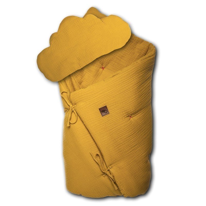 Hi Little One, Kołderka z podusią i Rożek z oddychającej bawełny organicznej, GOTS QUILT BABY HORN MUSTARD