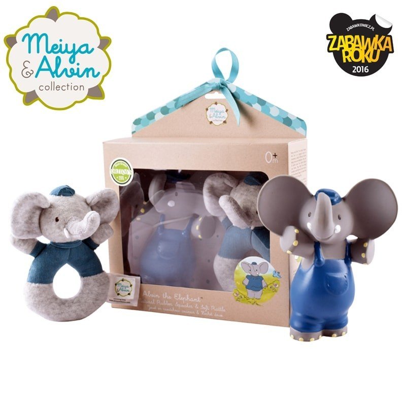 Meiya and Alvin Meiya and Alvin - Meiya & Alvin - Alvin Elephant Organic Babyshower Set z grzechotką