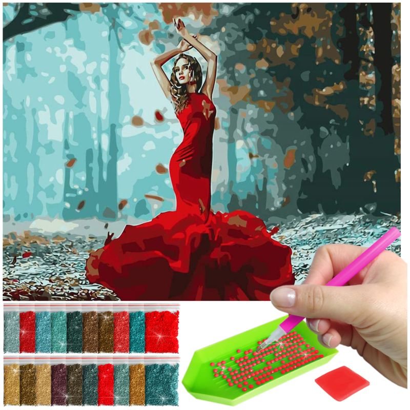 Haft Diamentowy ARTULIO, Obraz DIY 5D, Diamond Painting, Mozaika diamentowa 30x40cm (Elegancka kobieta w lesie) + zestaw akcesoriów