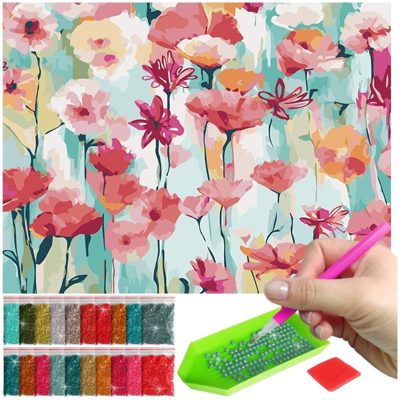 Haft Diamentowy ARTULIO, Obraz DIY 5D, Diamond Painting, Mozaika diamentowa 30x40cm (Kolaż polnych kwiatów) + zestaw akcesoriów