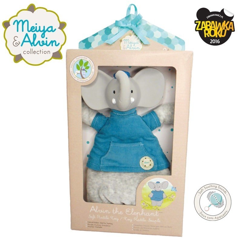 Meiya and Alvin Meiya and Alvin - Meiya & Alvin - Alvin Elephant Doll Rattle with Organic Teether Head