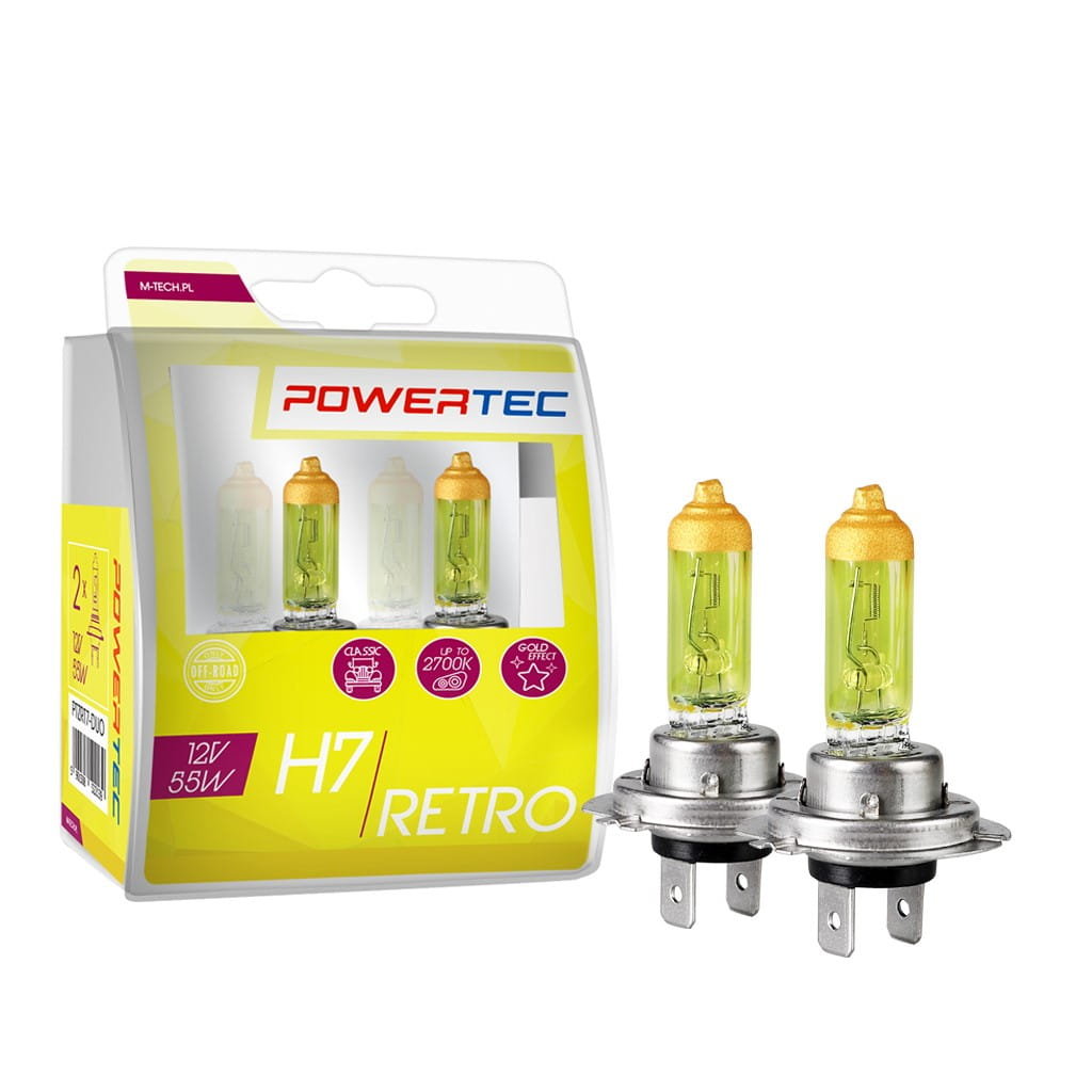 Żarówka Powertec H7 Px26d 12V 55W RETRO GOLD ŻÓŁTA