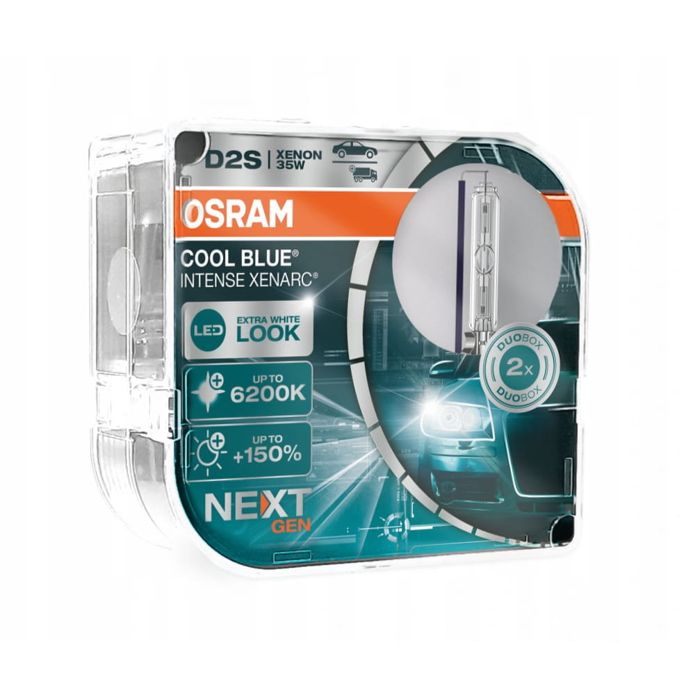 OSRAM XENARC COOL BLUE INTENSE D2S, +150% jaśniejsze światło, do 6200K, lampa ksenonowa, wygląd LED, duo box (2 lampy)