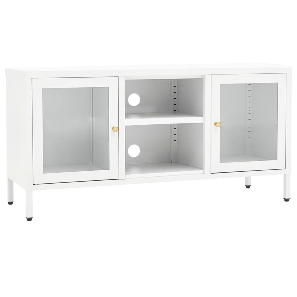 vidaXL Szafka pod telewizor biała 105x35x52 cm stal i szkło 336059