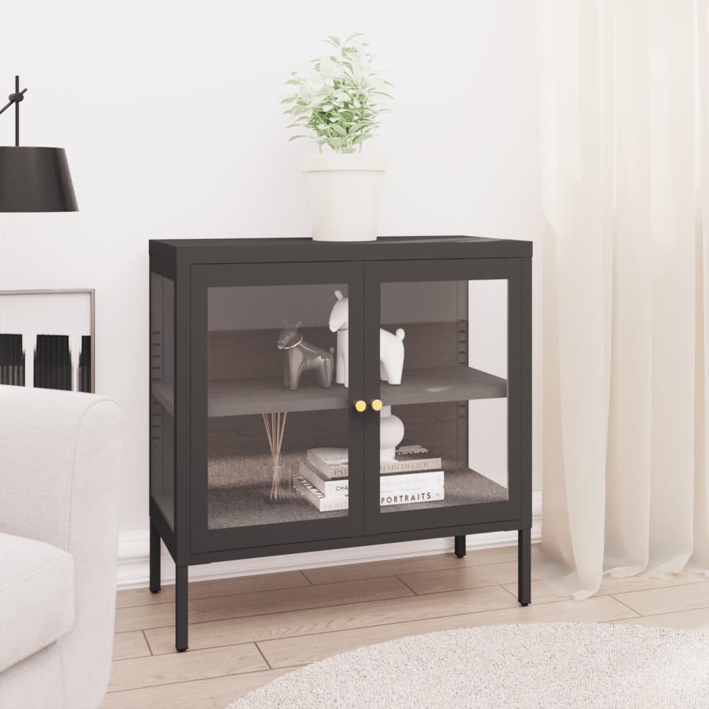 vidaXL Szafka boczna antracytowa 70x35x70 cm stal i szkło 336066