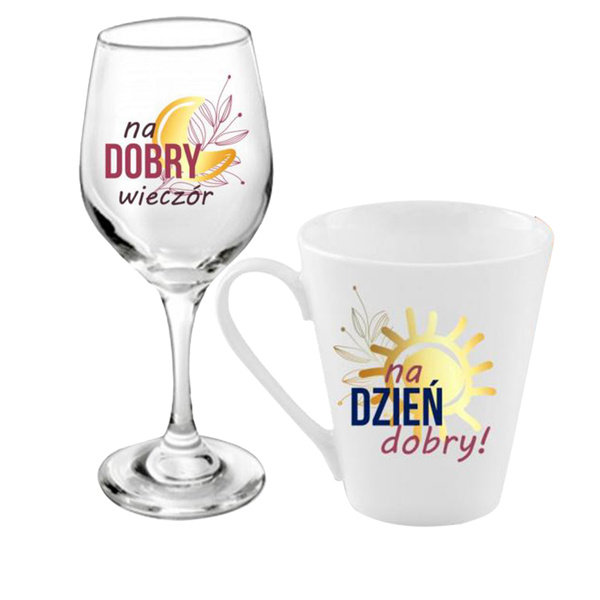 Zestaw kieliszek do wina 220ml + kubek 300ml - Zestaw dla babci