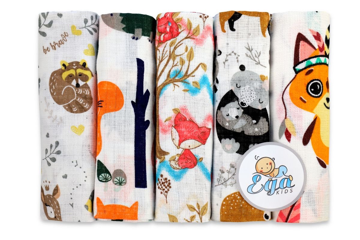 EGA Zestaw pieluszek tetrowych drukowanych 100% bawełna 5 szt /Zestaw 2 - Kids PT WOREK CH-5424
