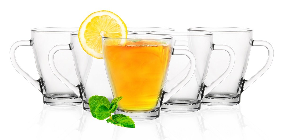 Kpl 6x Kubek Szklany Z Uchem, Kawa Herbata 200ml