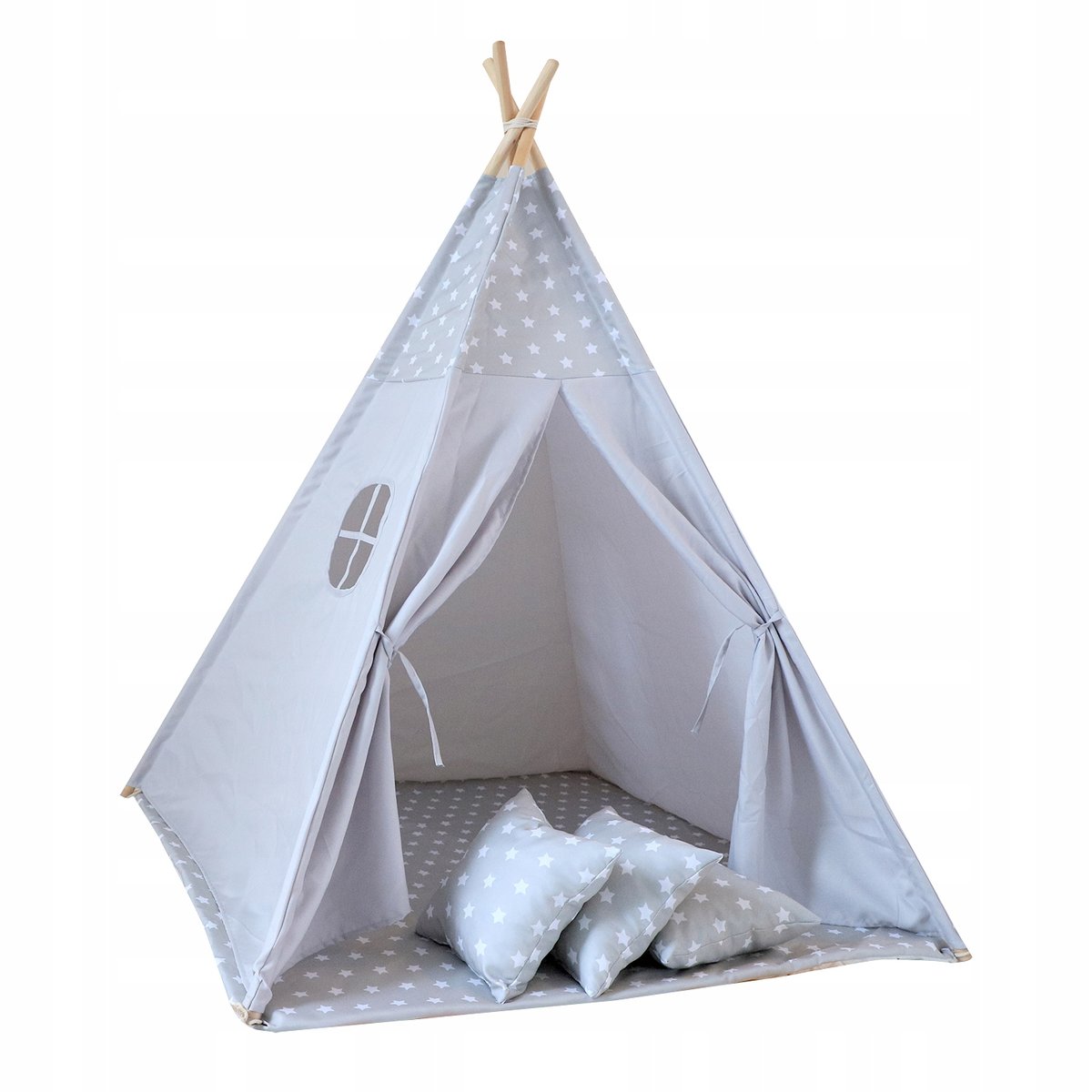 4iQ Tipi w Gwiazdki Szary Namiot Dla Dzieci + Poduszki
