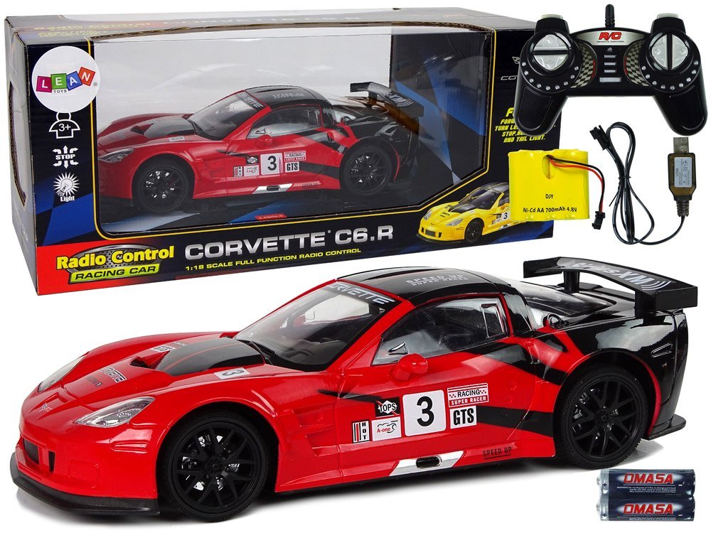 Import leantoys Auto Sportowe Wyścigowe R/C 1:18 Corvette C6.R Czerwony 2.4 G Światła 9727
