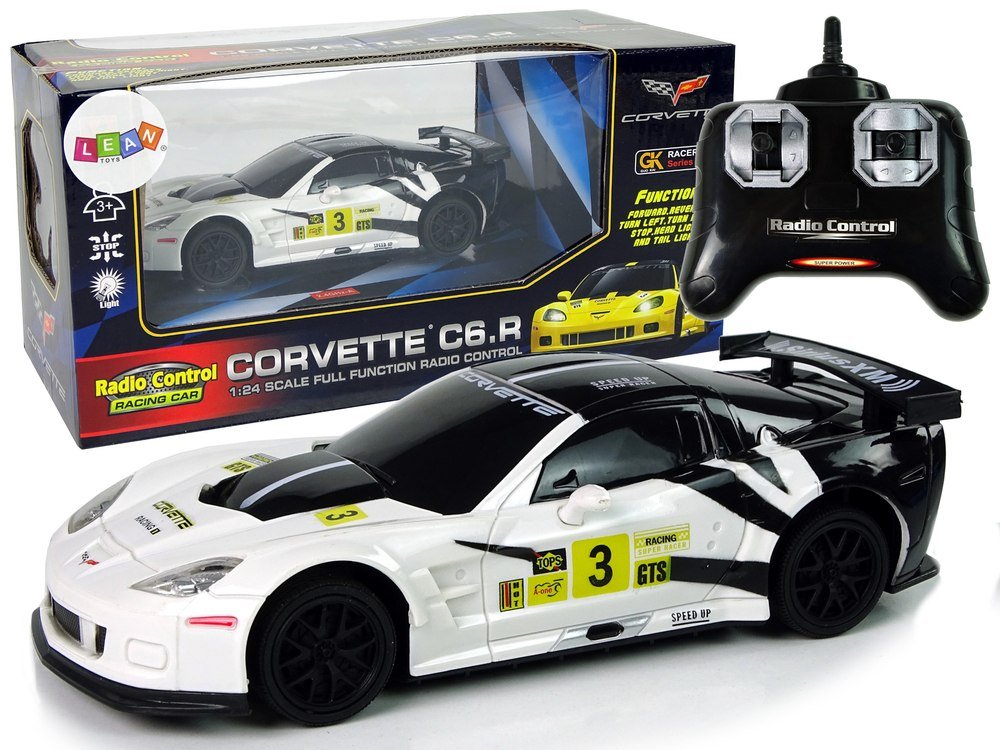 Import leantoys Auto Sportowe Wyścigowe R/C 1:24 Corvette C6.R Biały 2.4 G Światła 9736