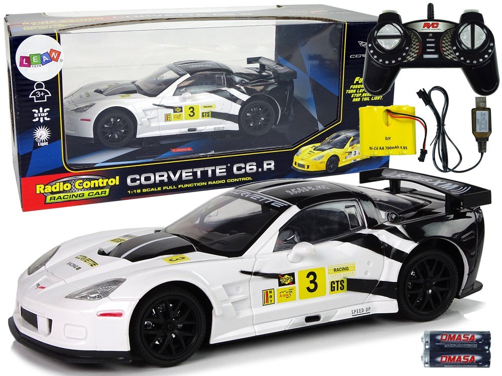 Import leantoys Auto Sportowe Wyścigowe R/C 1:18 Corvette C6.R Biały 2.4 G Światła 9726