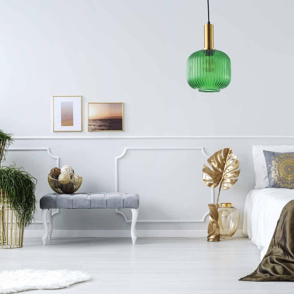 Polux Kulista LAMPA wisząca CUMBRIA 317414 szklany ZWIS plisowany do kuchni loft zielony 317414