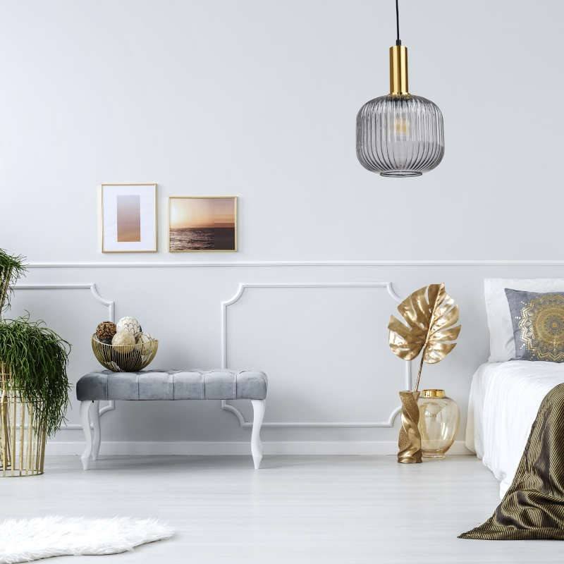 Polux Loftowa LAMPA wisząca CUMBRIA 317179 kulisty ZWIS plisowany szklany nad stół przydymiony 317179