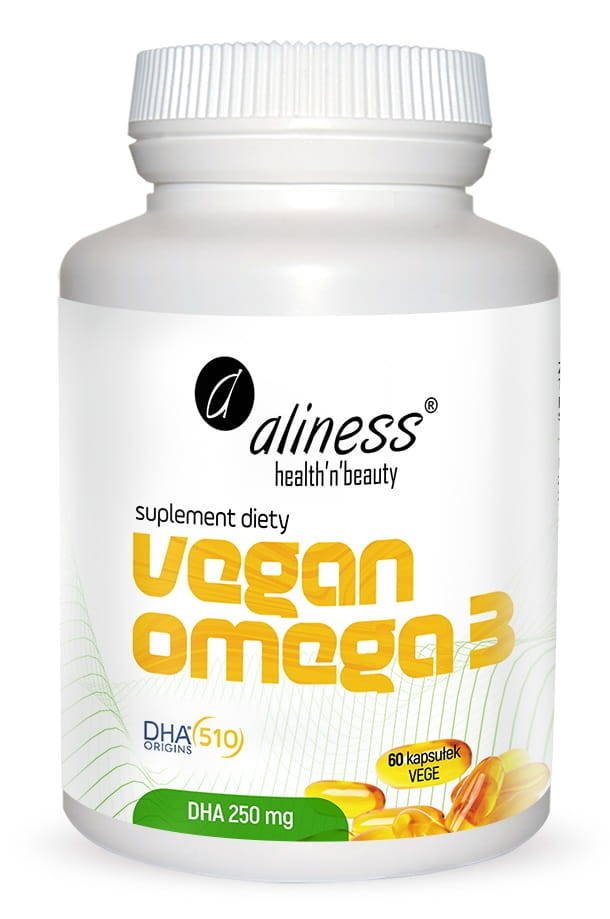 Aliness Vegan Omega 3 DHA 250mg (Olej z mikroalg) 60 Kapsułek wegańskich