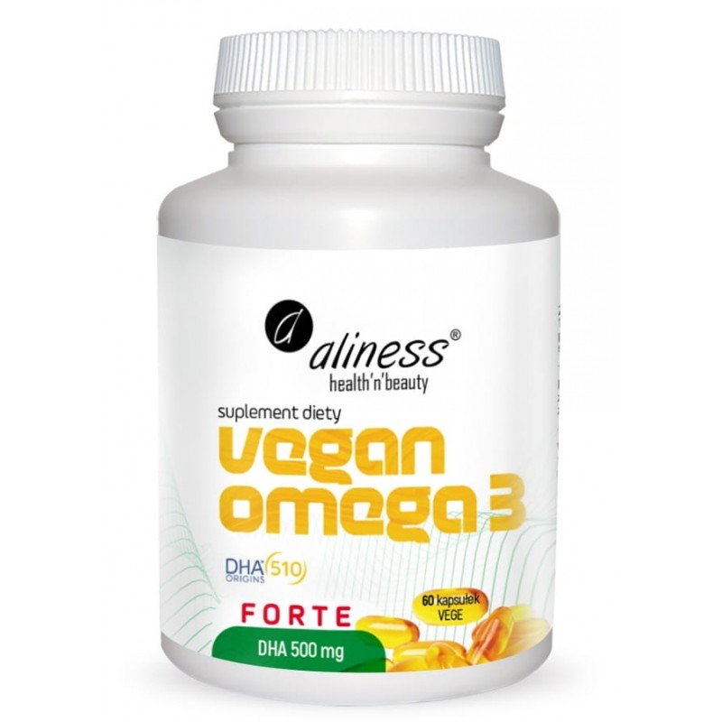 Aliness Vegan Omega 3 FORTE DHA 500mg (Olej z mikroalg) 60 Kapsułek wegańskich