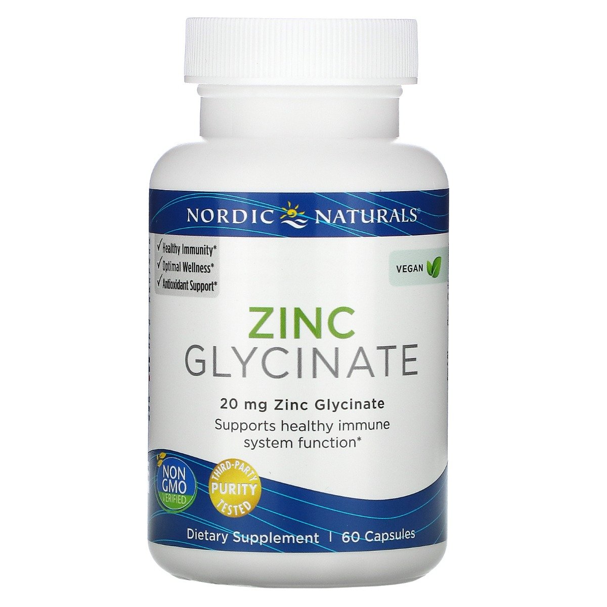 NORDIC NATURALS Zinc Glycinate (Glicynian cynku, Odporność) 60 Kapsułek wegańskich