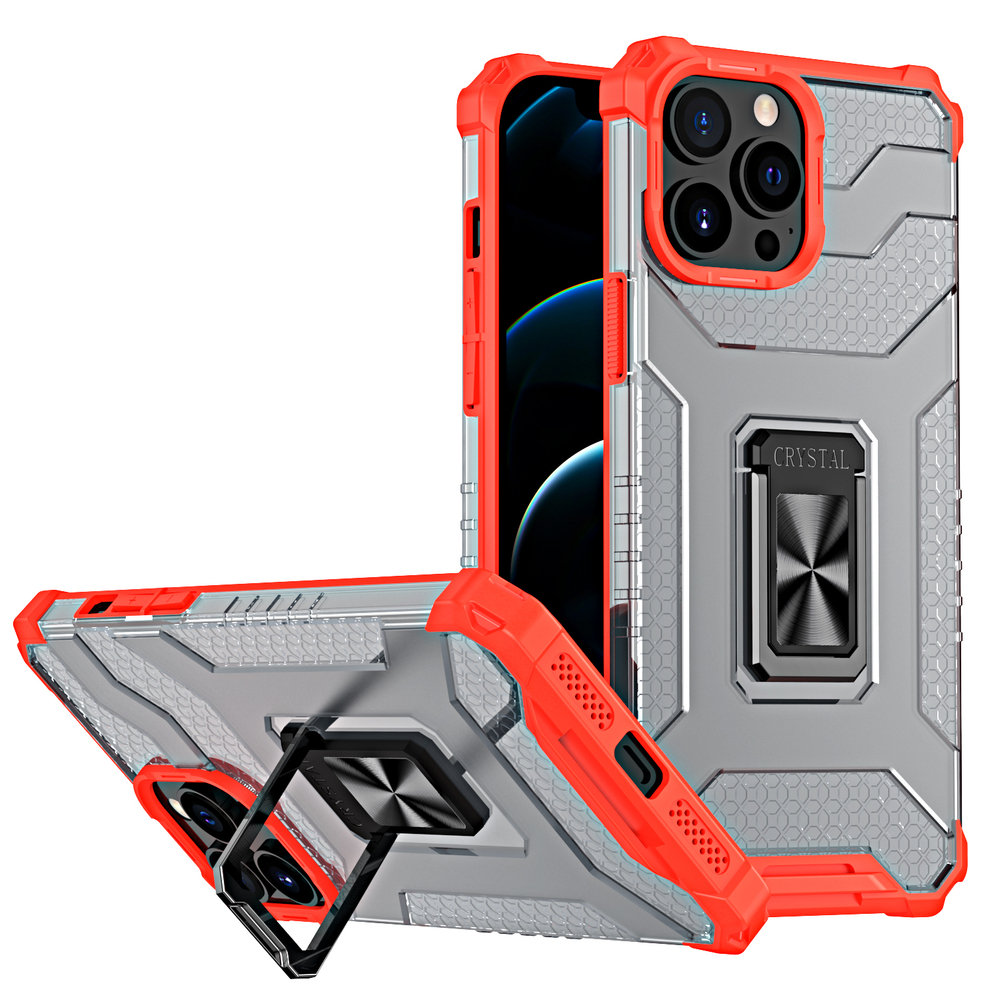 Hurtel Crystal Ring Case pancerne hybrydowe etui pokrowiec + magnetyczny uchwyt iPhone 12 Pro Max czerwony