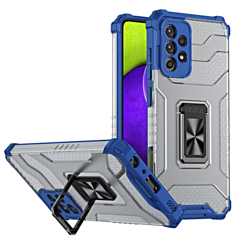 Hurtel Crystal Ring Case pancerne hybrydowe etui pokrowiec + magnetyczny uchwyt Samsung Galaxy A72 4G niebieski