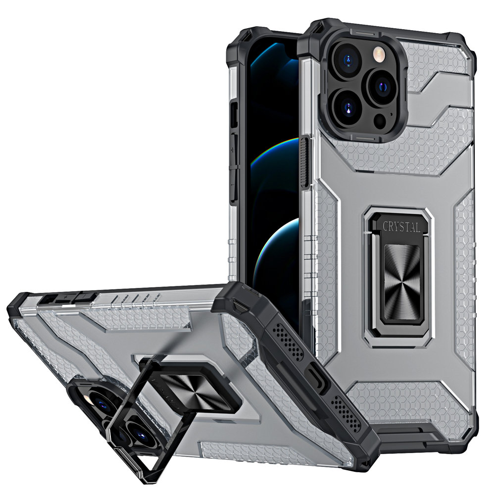 Hurtel Crystal Ring Case pancerne hybrydowe etui pokrowiec + magnetyczny uchwyt iPhone 12 Pro czarny