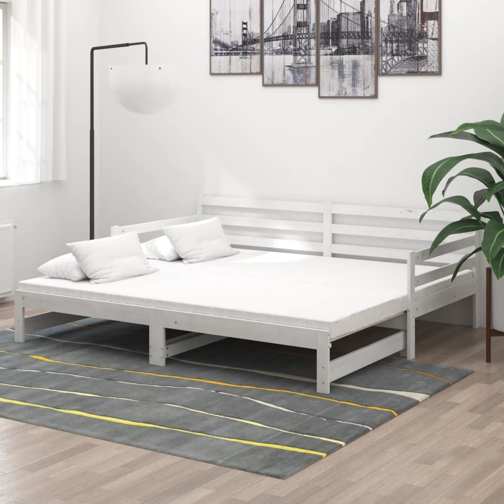 vidaXL Łóżko wysuwane lite drewno sosnowe białe 2x 90x200 cm 806951